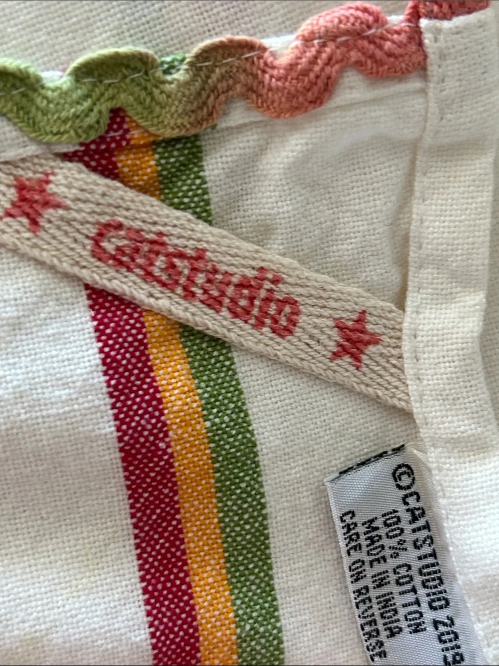 Germany Tea Towel Catstudio with Rickrack Trim. Cotton. Machine Wash.